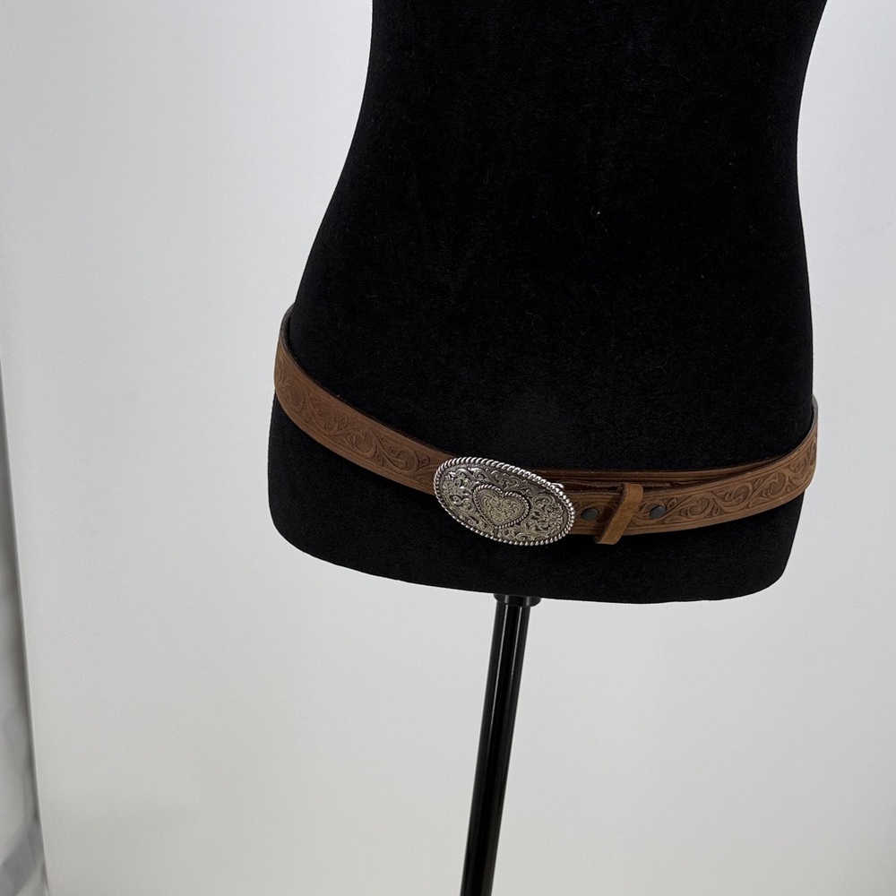Justin Boots Top Grain Leather Dark Brown  Cowhide Belt 33” to 36” - Picture 5 of 9